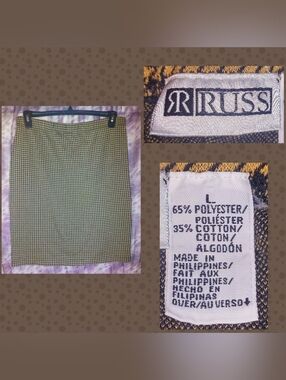 Russ brand Tan & Black Houndstooth Print Soft Knit Pencil Skirt Sz Large